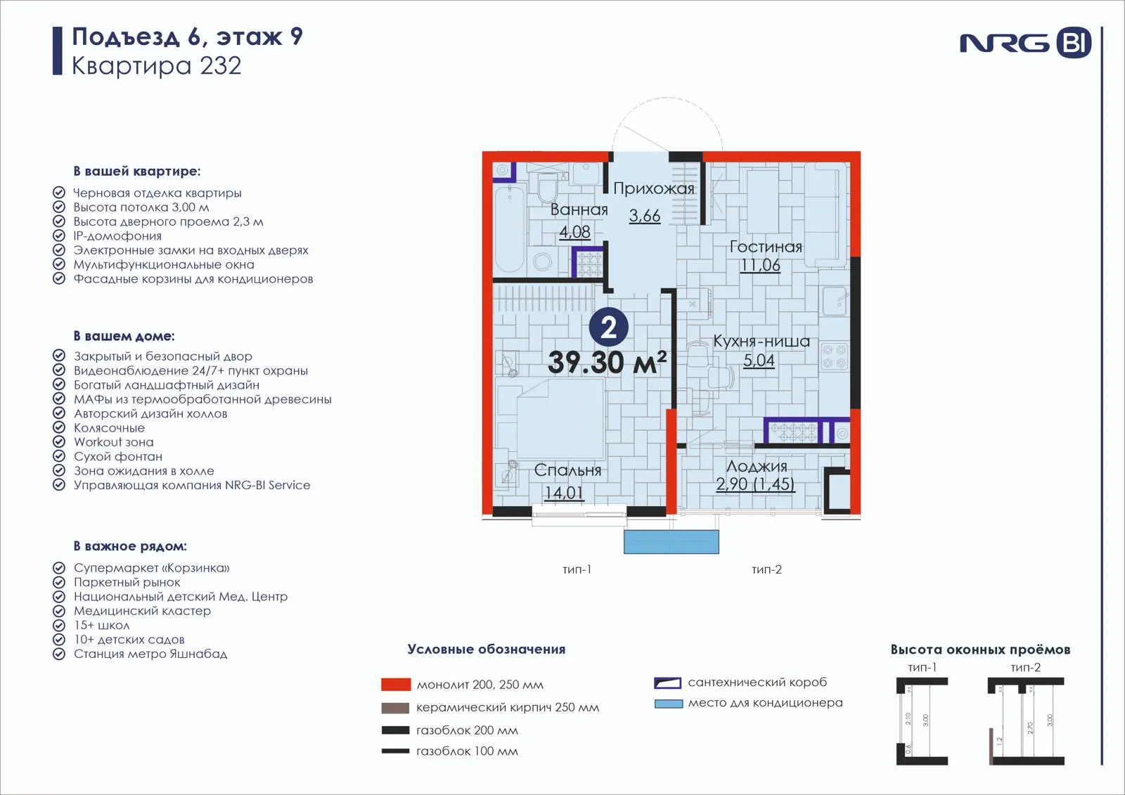 2-комнатная квартира, 39.3 м² — планировка