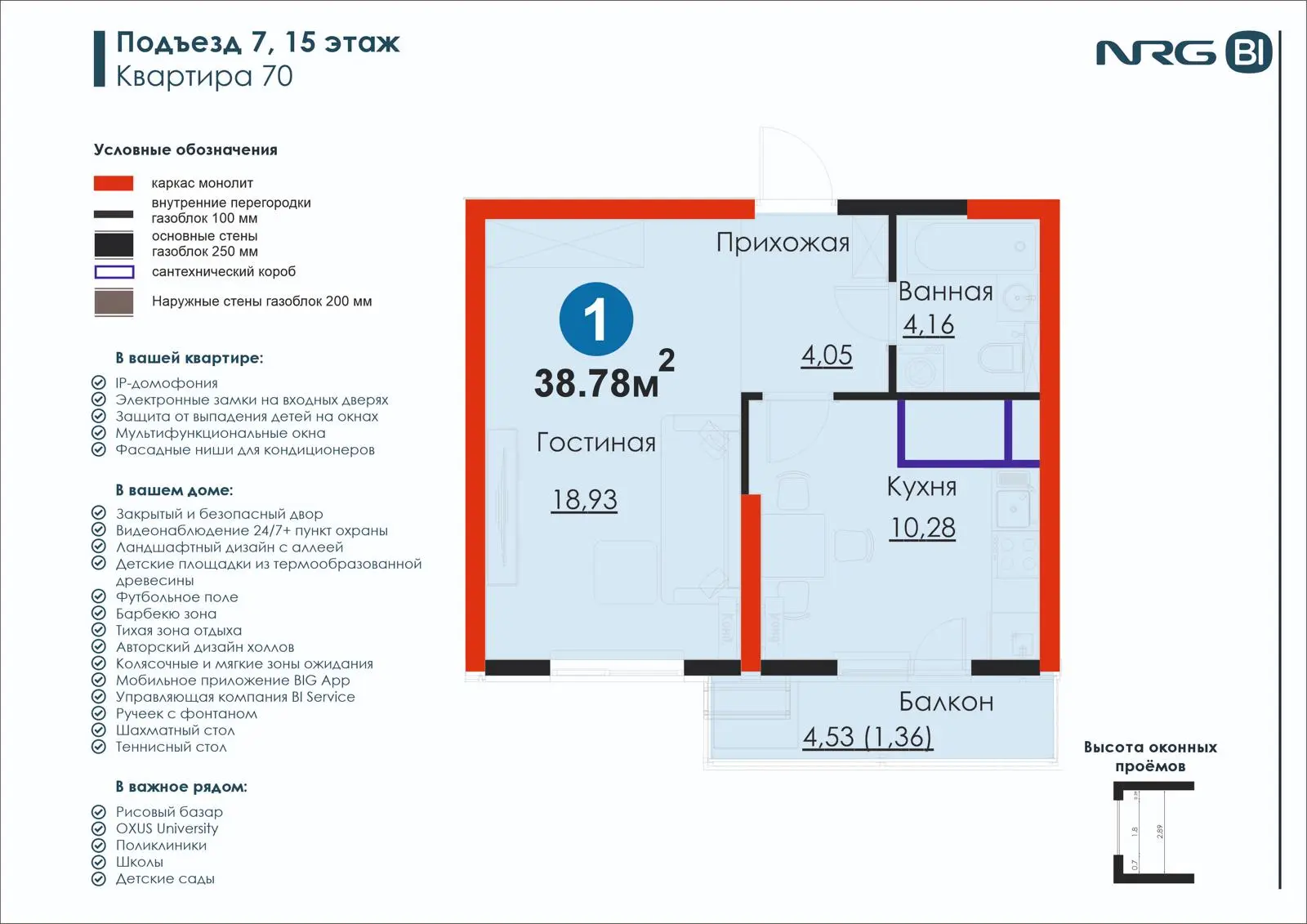 1-комнатная квартира, 38.8 м² — планировка