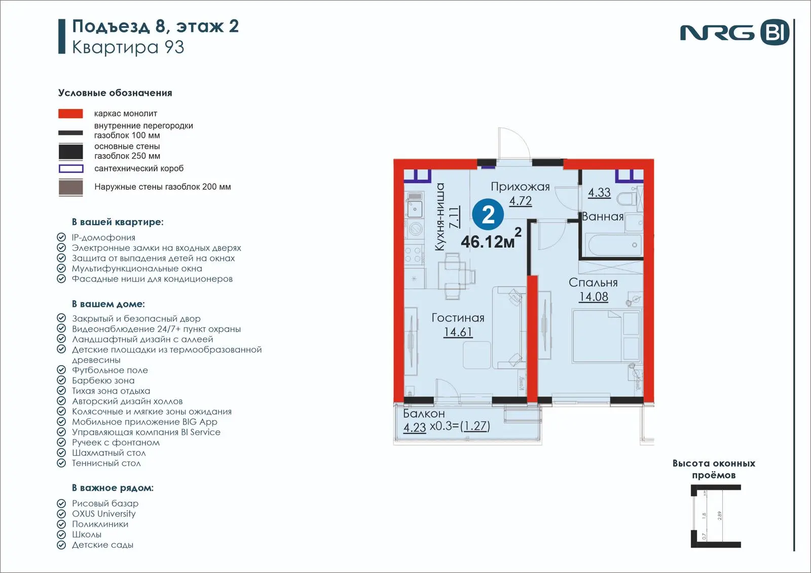 2-комнатная квартира, 46.1 м² — планировка