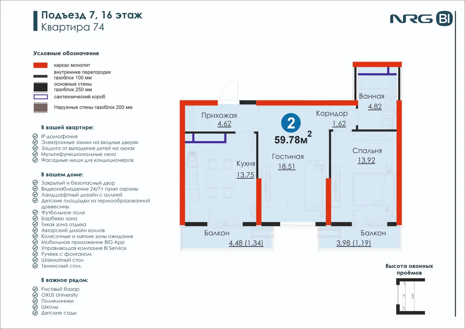 2-комнатная квартира, 59.8 м² — планировка