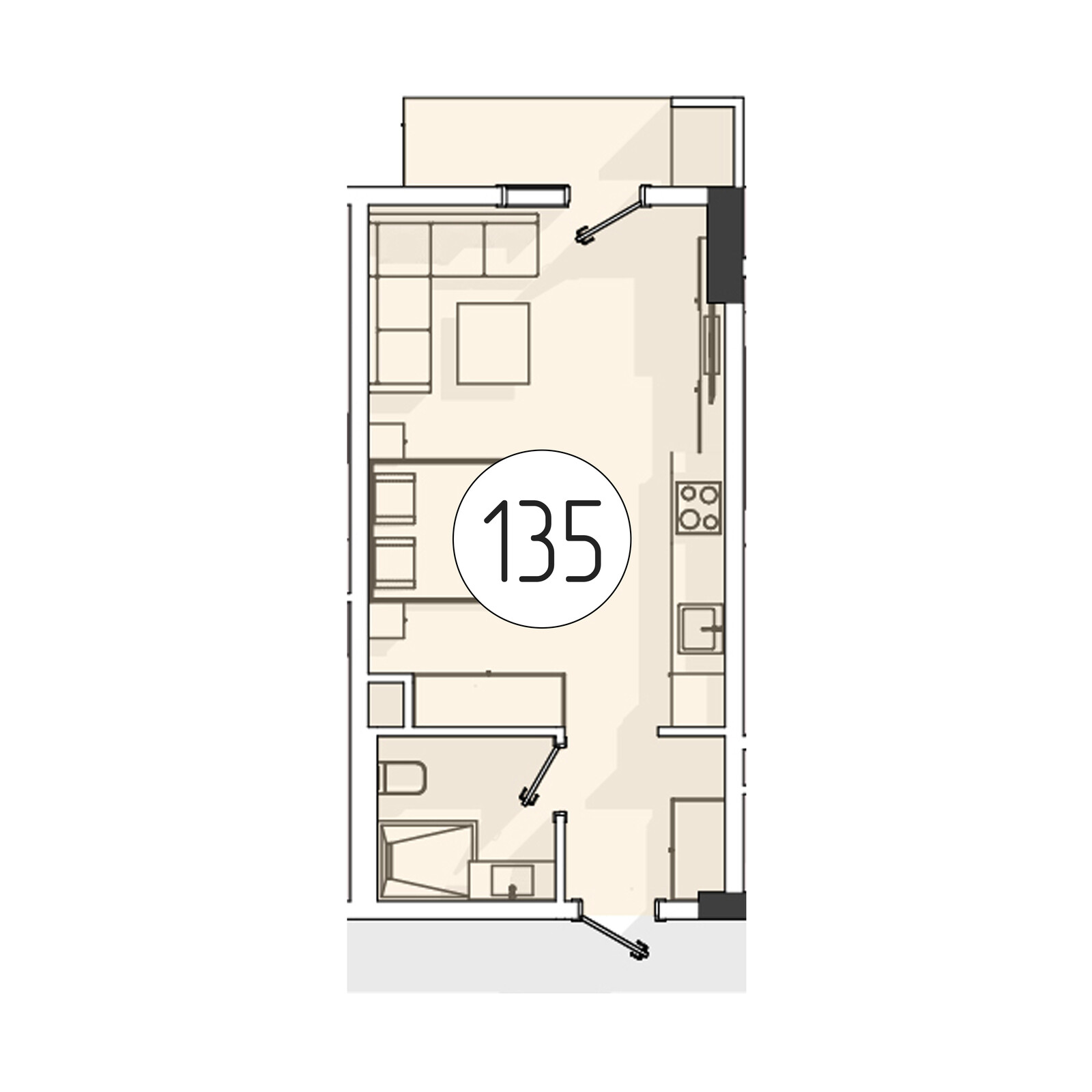 1 xonali kvartira, 32.6 m² — rejasi