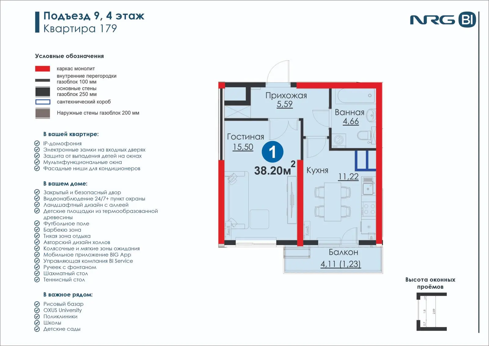 1-комнатная квартира, 38.2 м² — планировка
