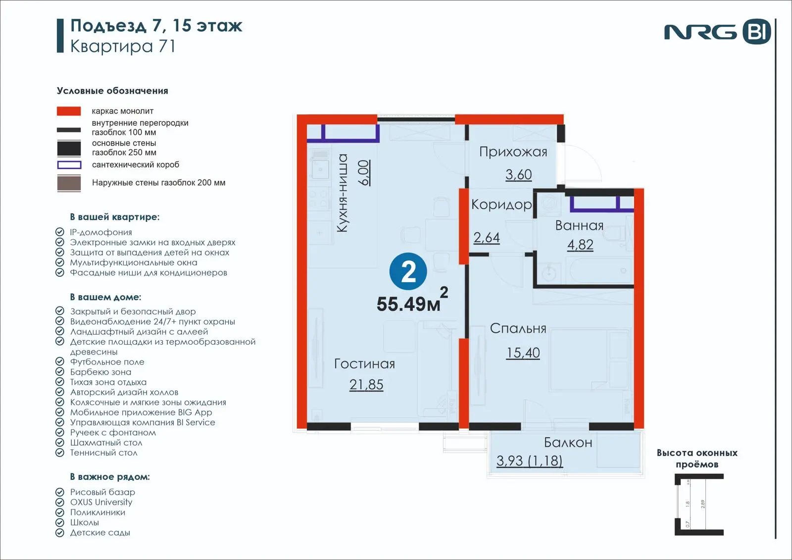 2-комнатная квартира, 55.5 м² — планировка
