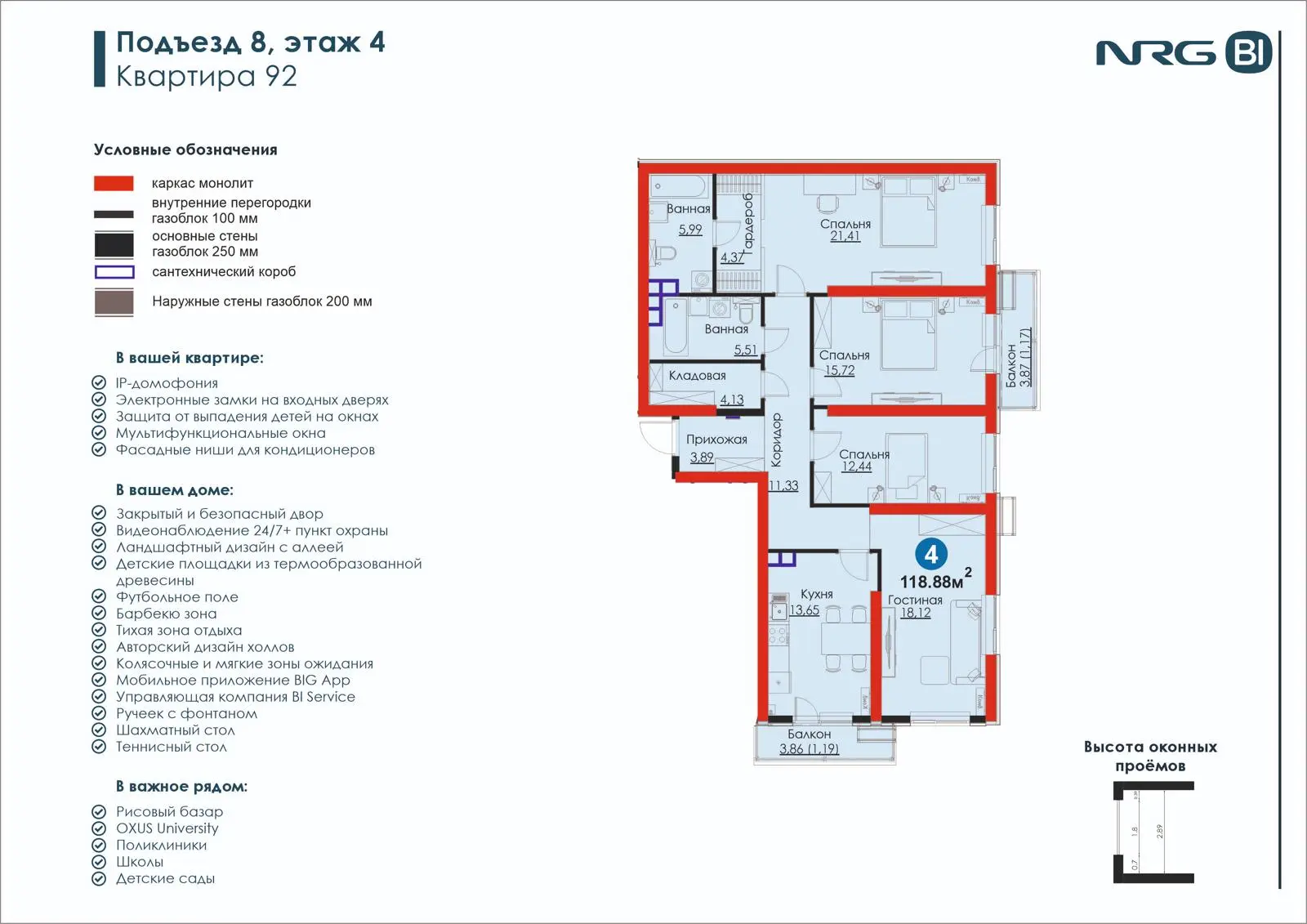 4 xonali kvartira, 118.9 m² — rejasi