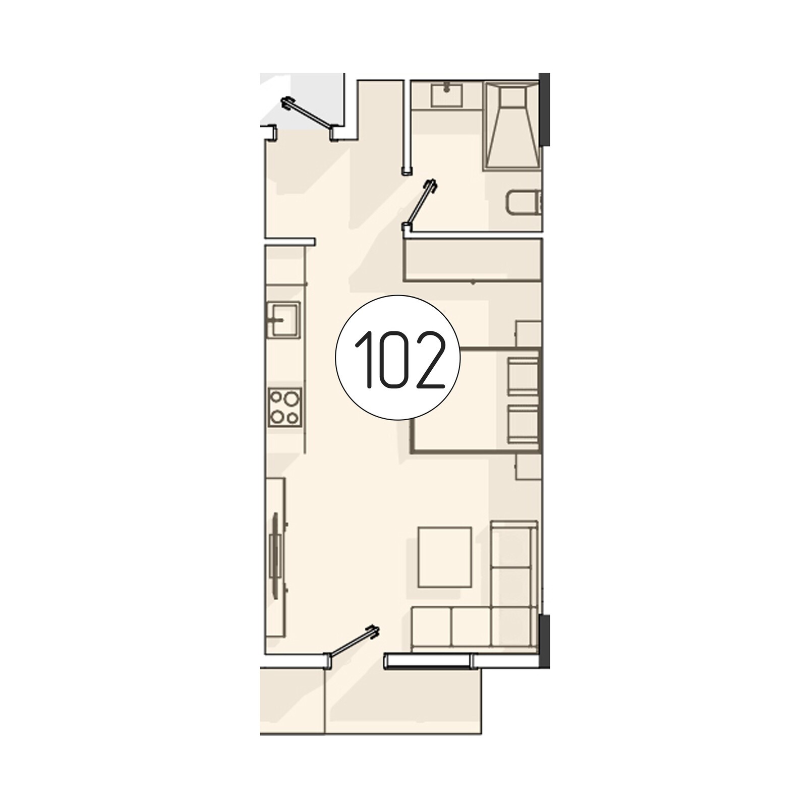 1-комнатная квартира, 37 м² — планировка