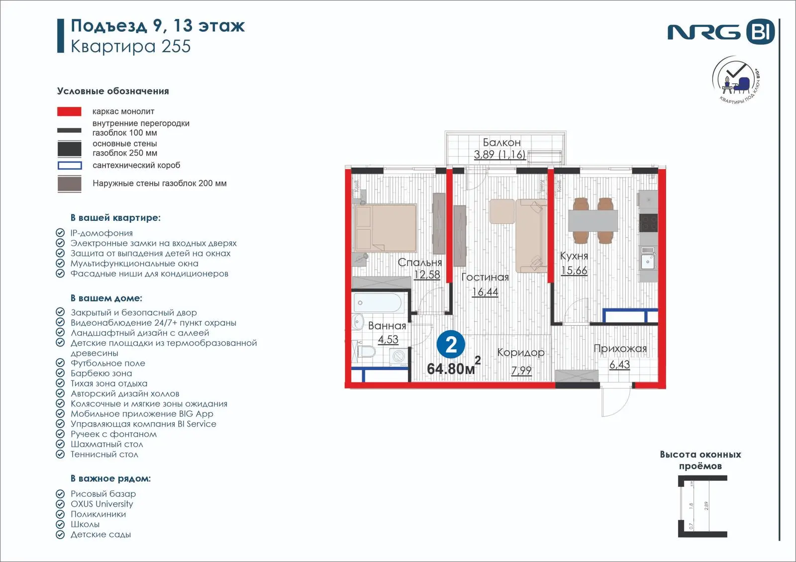 2-комнатная квартира, 64.8 м² — планировка