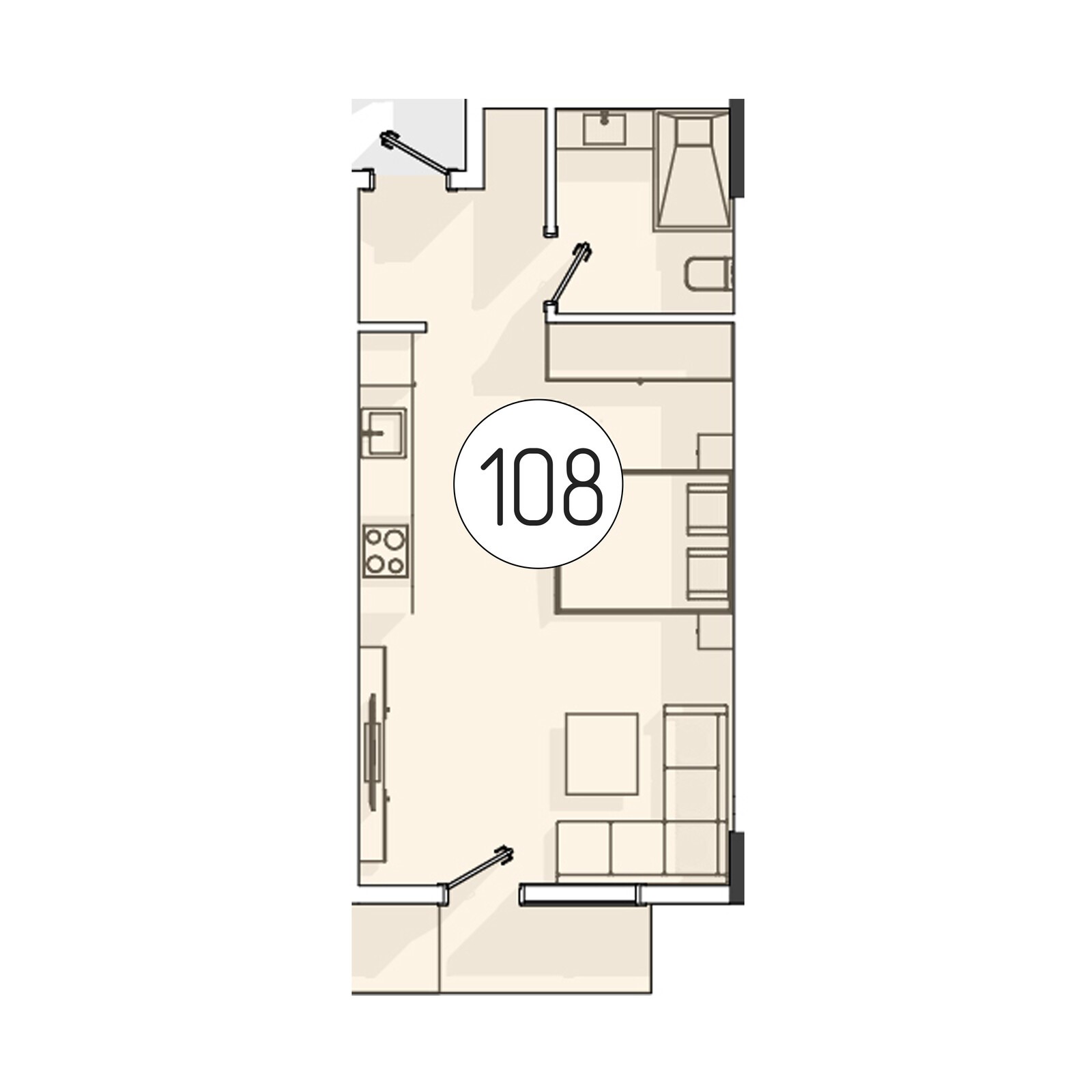 1 xonali kvartira, 37 m² — rejasi