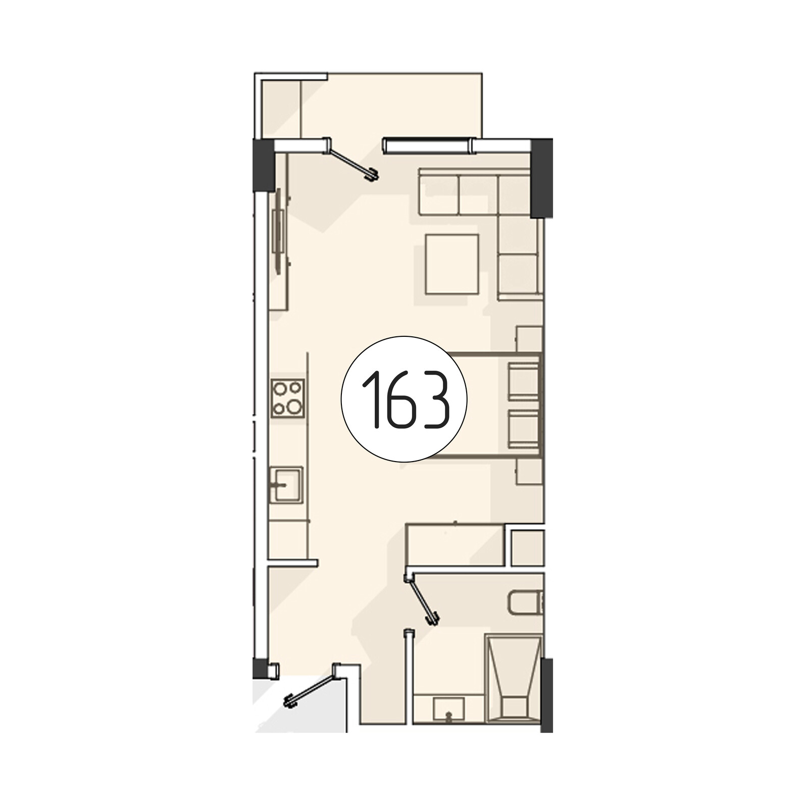1-комнатная квартира, 36.6 м² — планировка