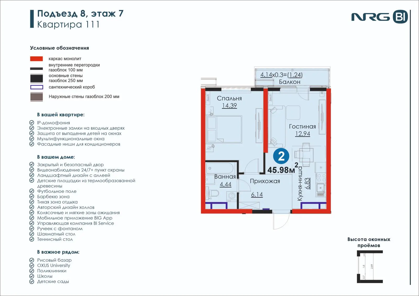 2-комнатная квартира, 46 м² — планировка