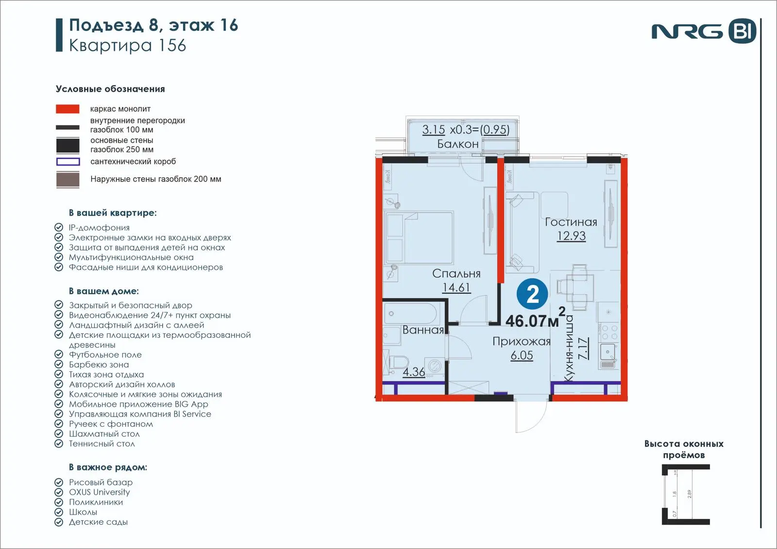 2-комнатная квартира, 46.1 м² — планировка