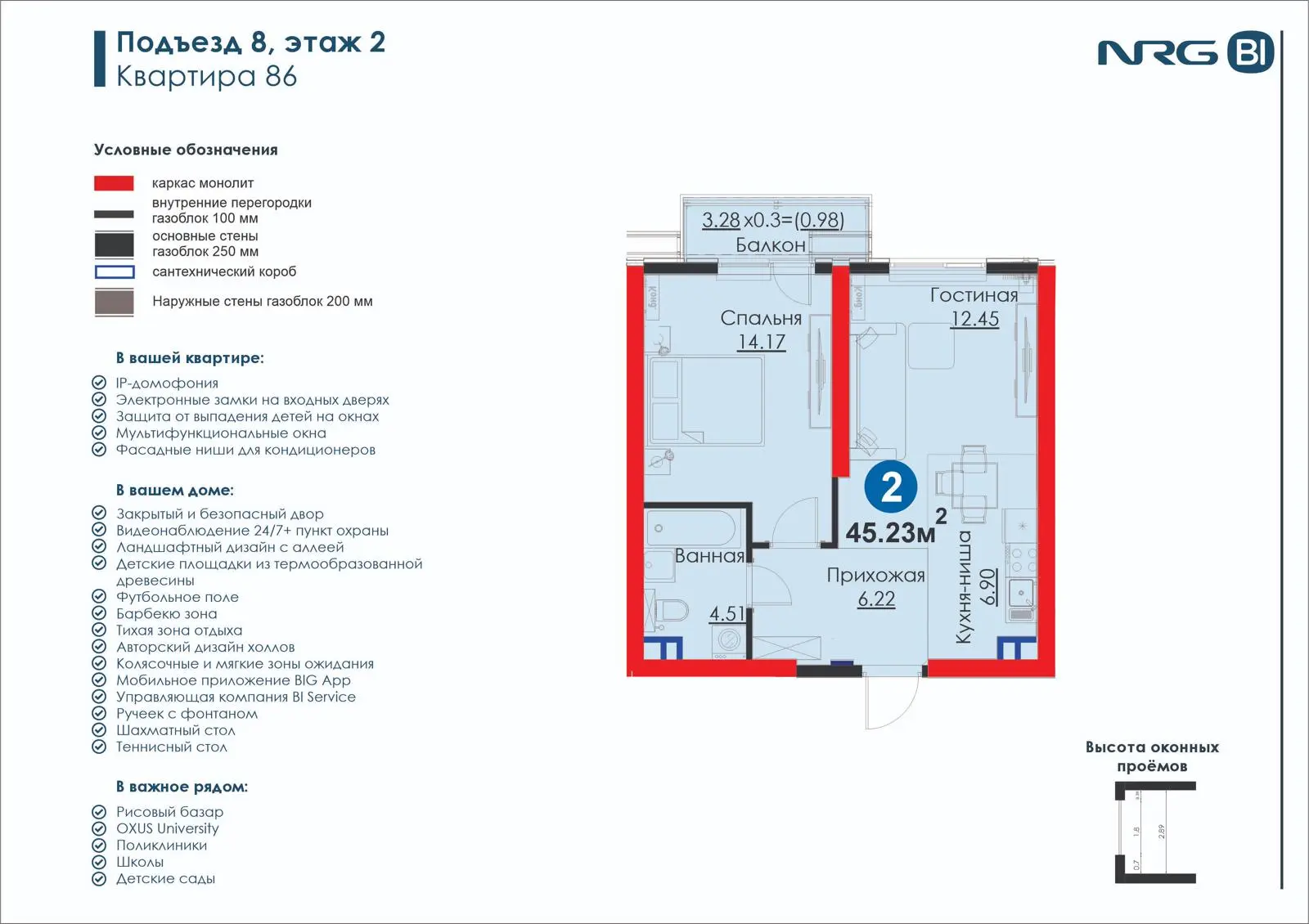 2-комнатная квартира, 45.2 м² — планировка