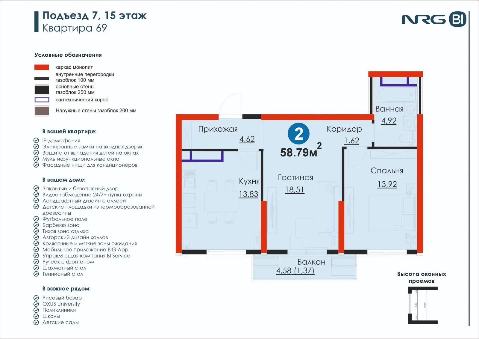 2-комнатная квартира, 58.8 м² — планировка