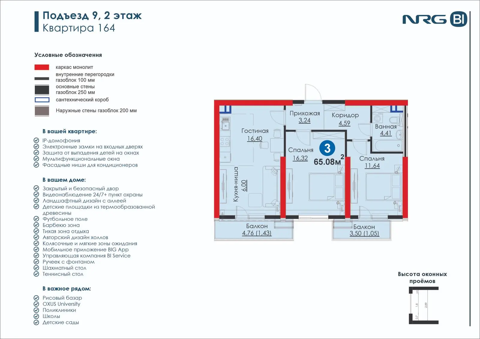 3-комнатная квартира, 65.1 м² — планировка