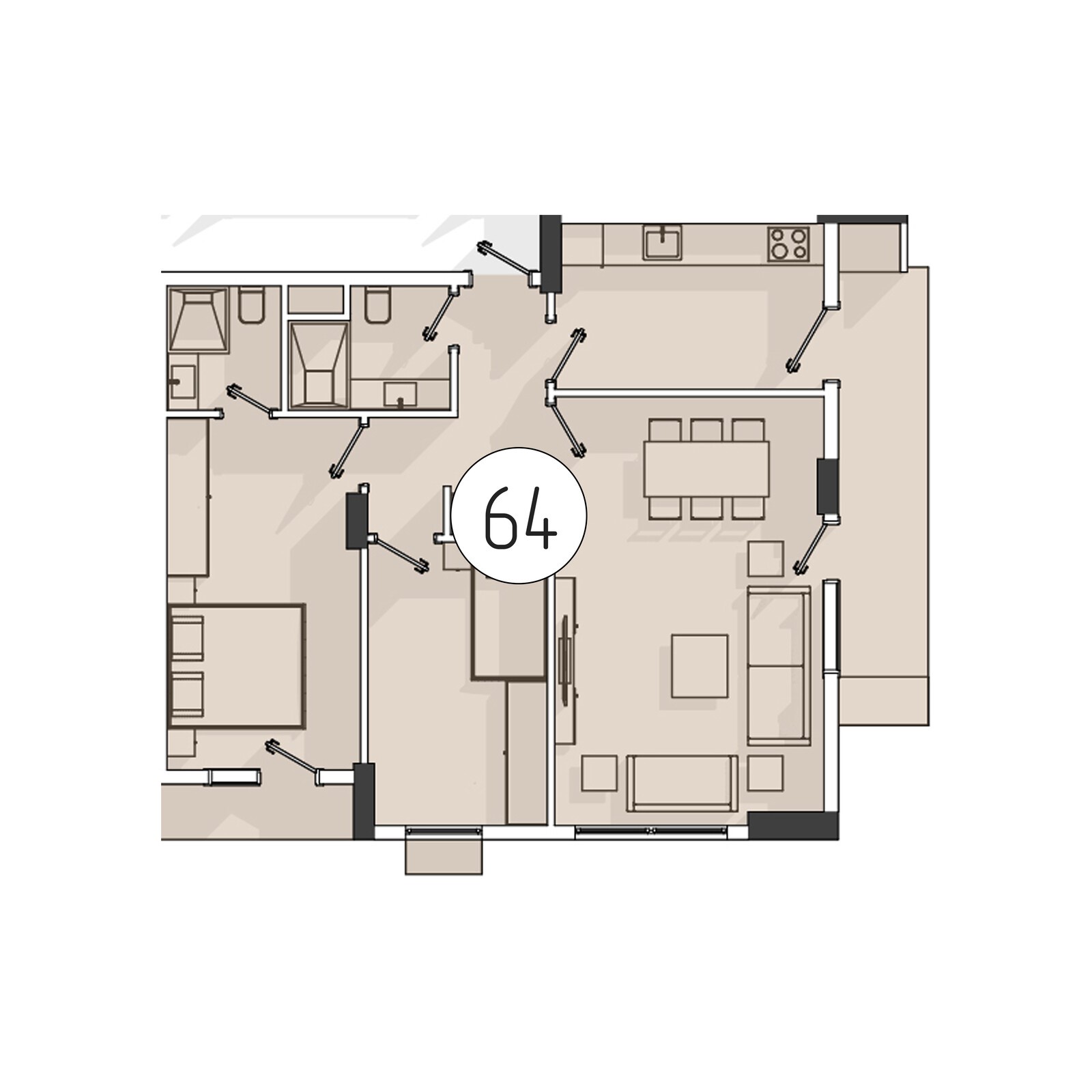 3 xonali kvartira, 80 m² — rejasi