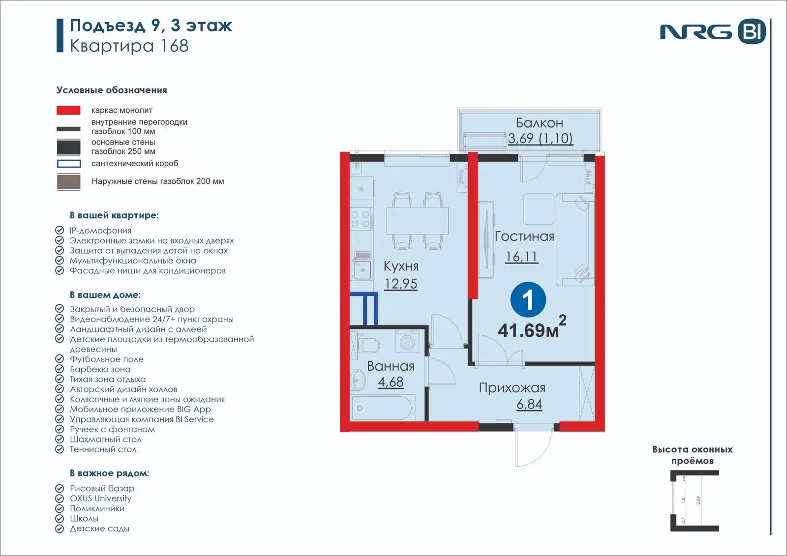 1-комнатная квартира, 41.7 м² — планировка