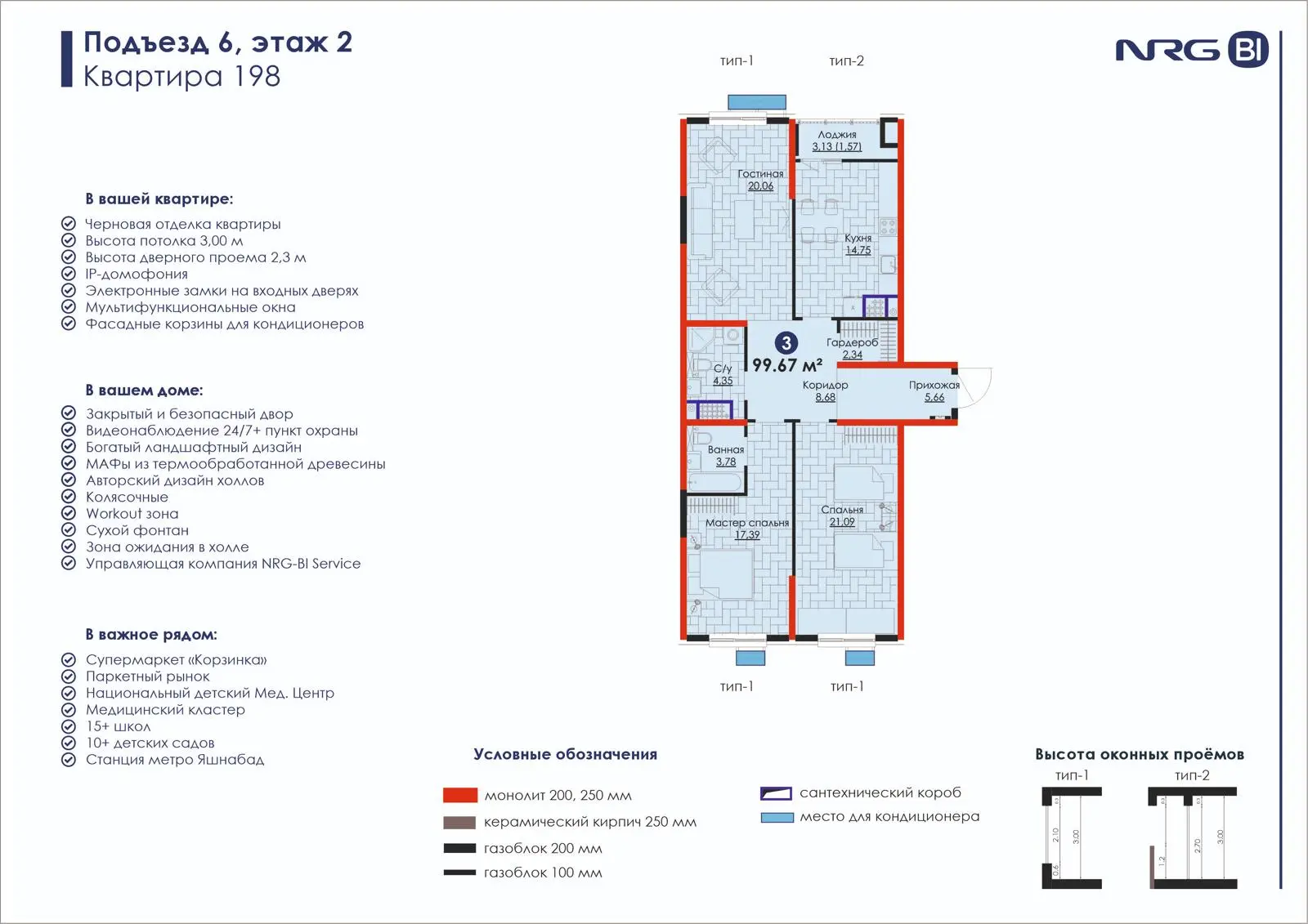 3-комнатная квартира, 99.7 м² — планировка