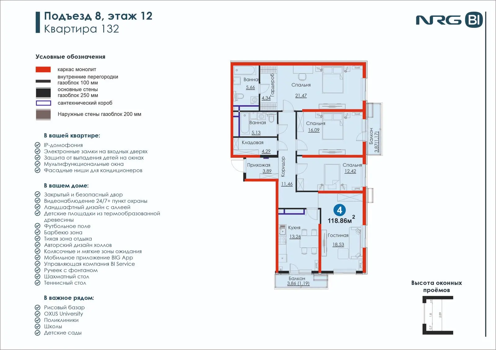4-комнатная квартира, 118.9 м² — планировка