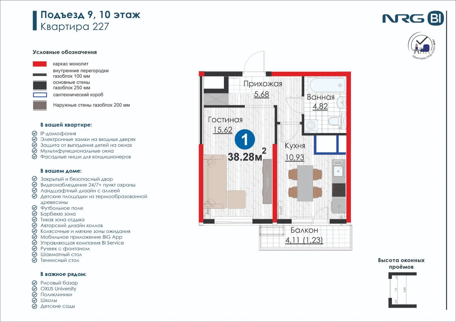 1-комнатная квартира, 38.3 м² — планировка