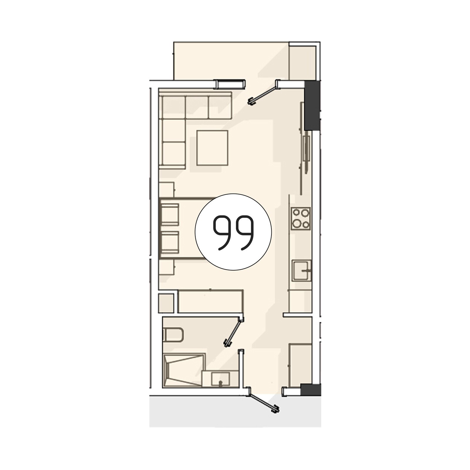 1-комнатная квартира, 32.6 м² — планировка
