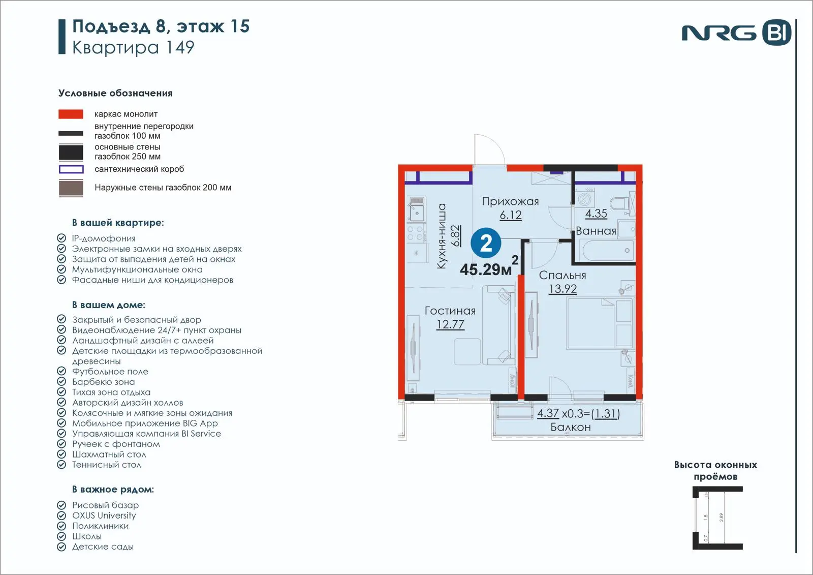 2-комнатная квартира, 45.3 м² — планировка