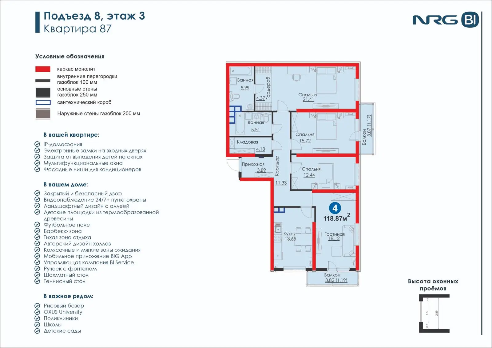 4 xonali kvartira, 118.9 m² — rejasi