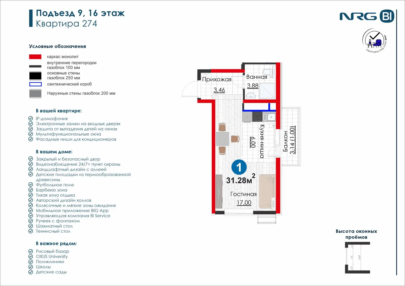 1-комнатная квартира, 31.3 м² — планировка