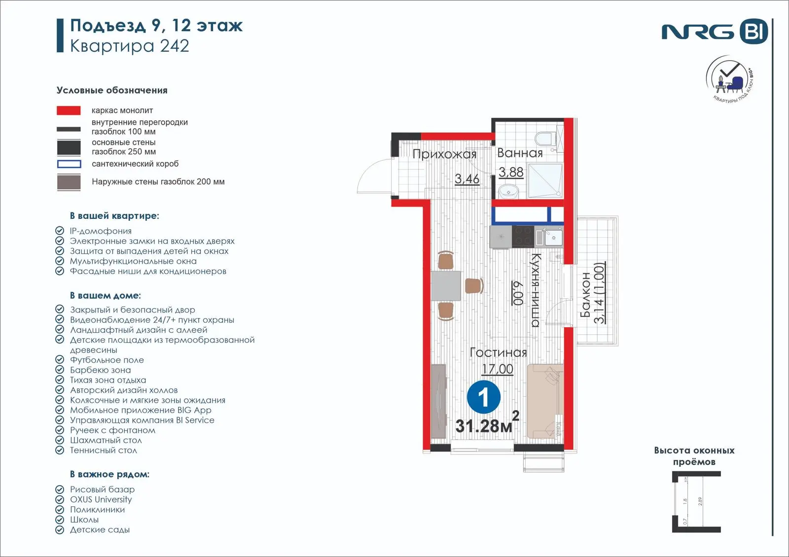 1-комнатная квартира, 31.3 м² — планировка