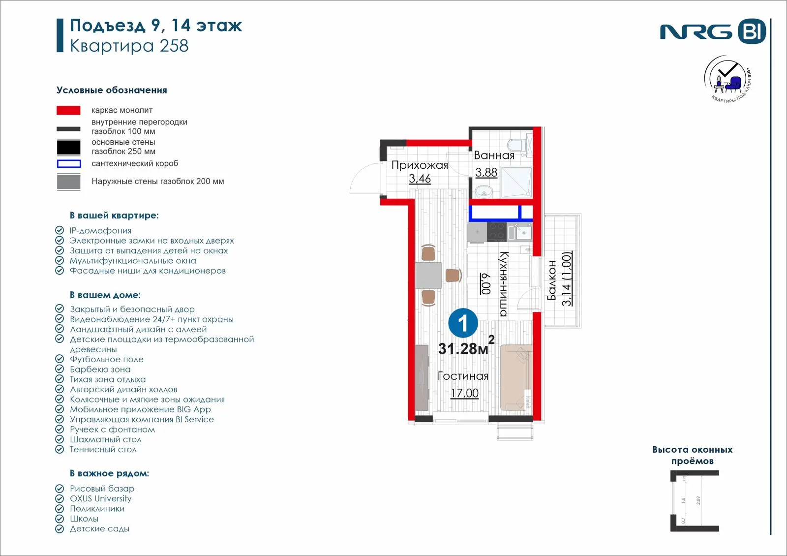 1-комнатная квартира, 31.3 м² — планировка