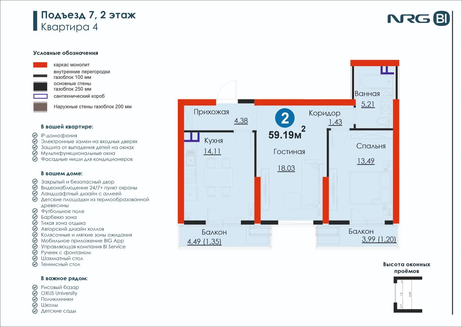 2-комнатная квартира, 59.2 м² — планировка