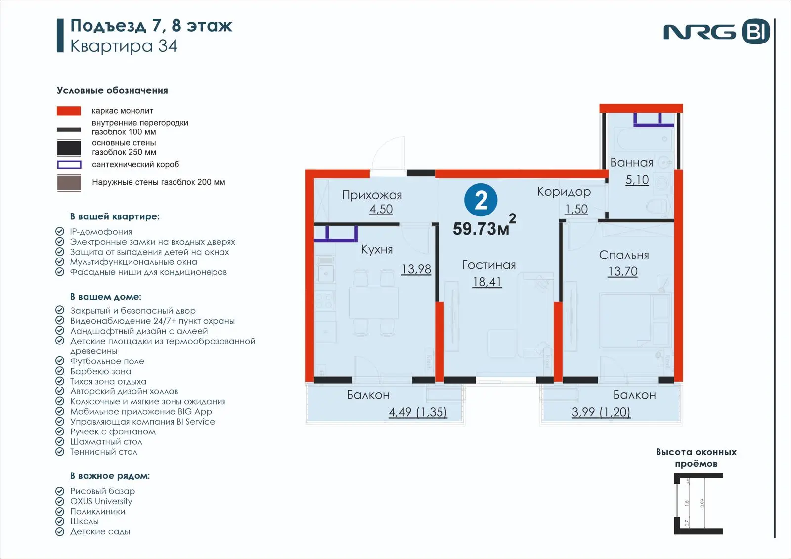2-комнатная квартира, 59.7 м² — планировка