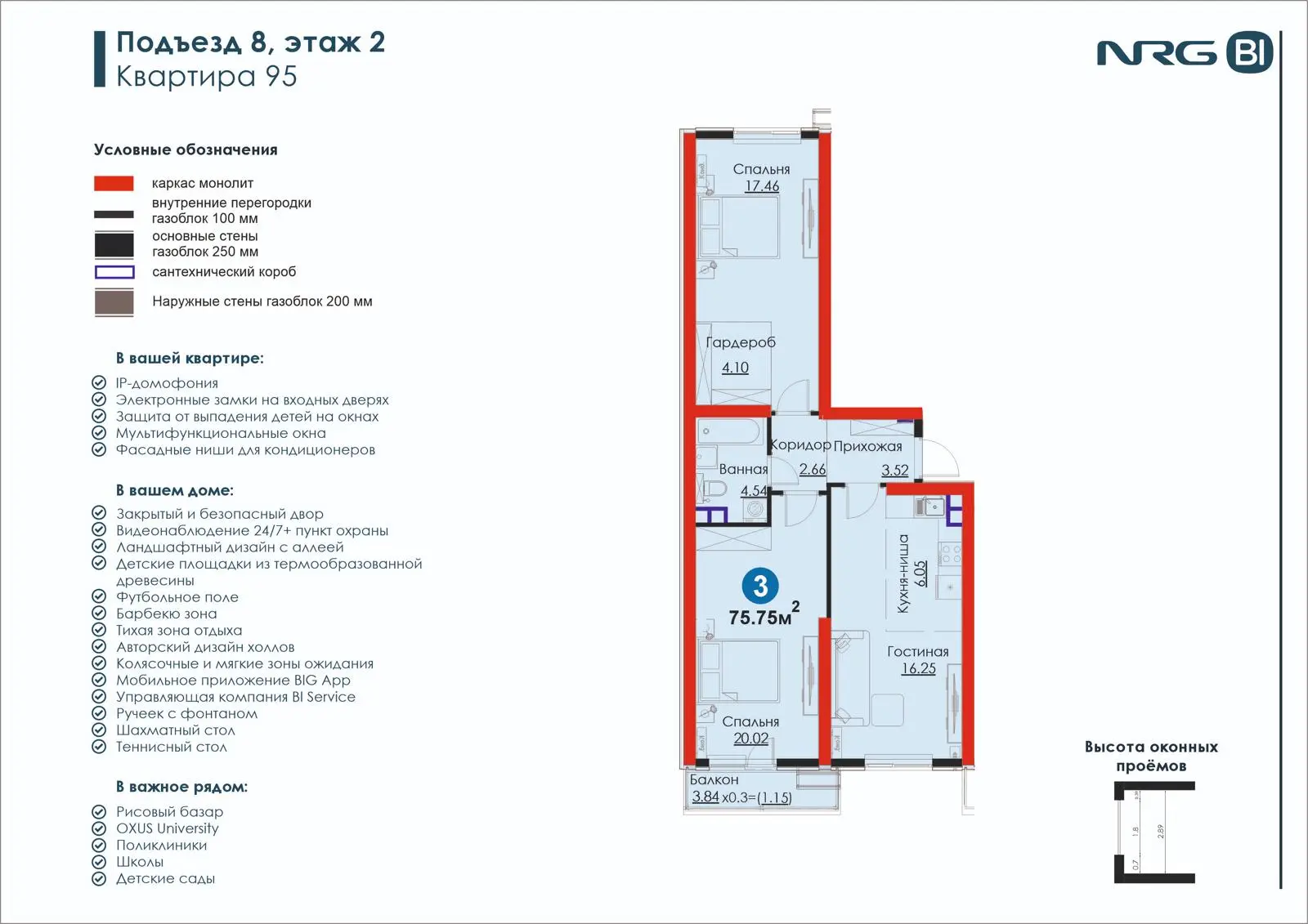 3-комнатная квартира, 75.8 м² — планировка