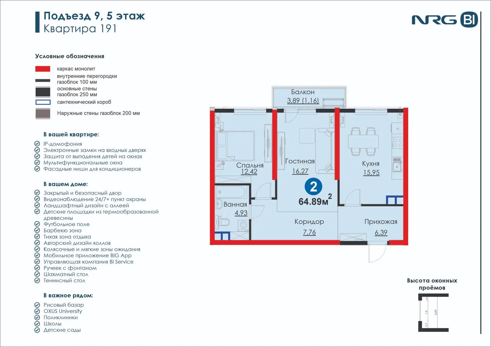 2-комнатная квартира, 64.9 м² — планировка
