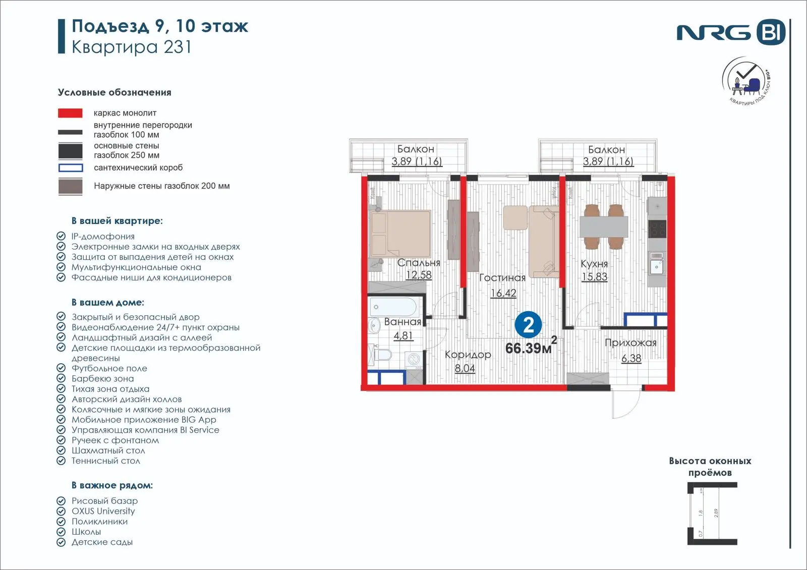 2-комнатная квартира, 66.4 м² — планировка