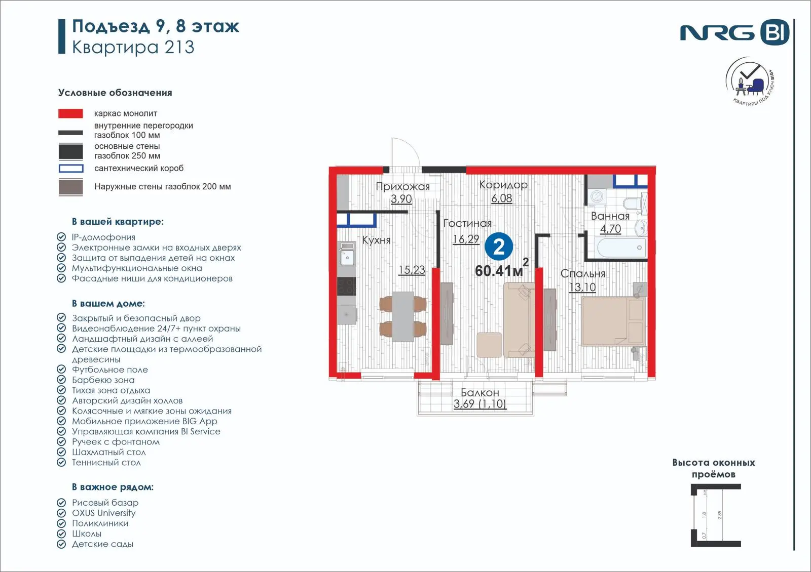 2-комнатная квартира, 60.4 м² — планировка