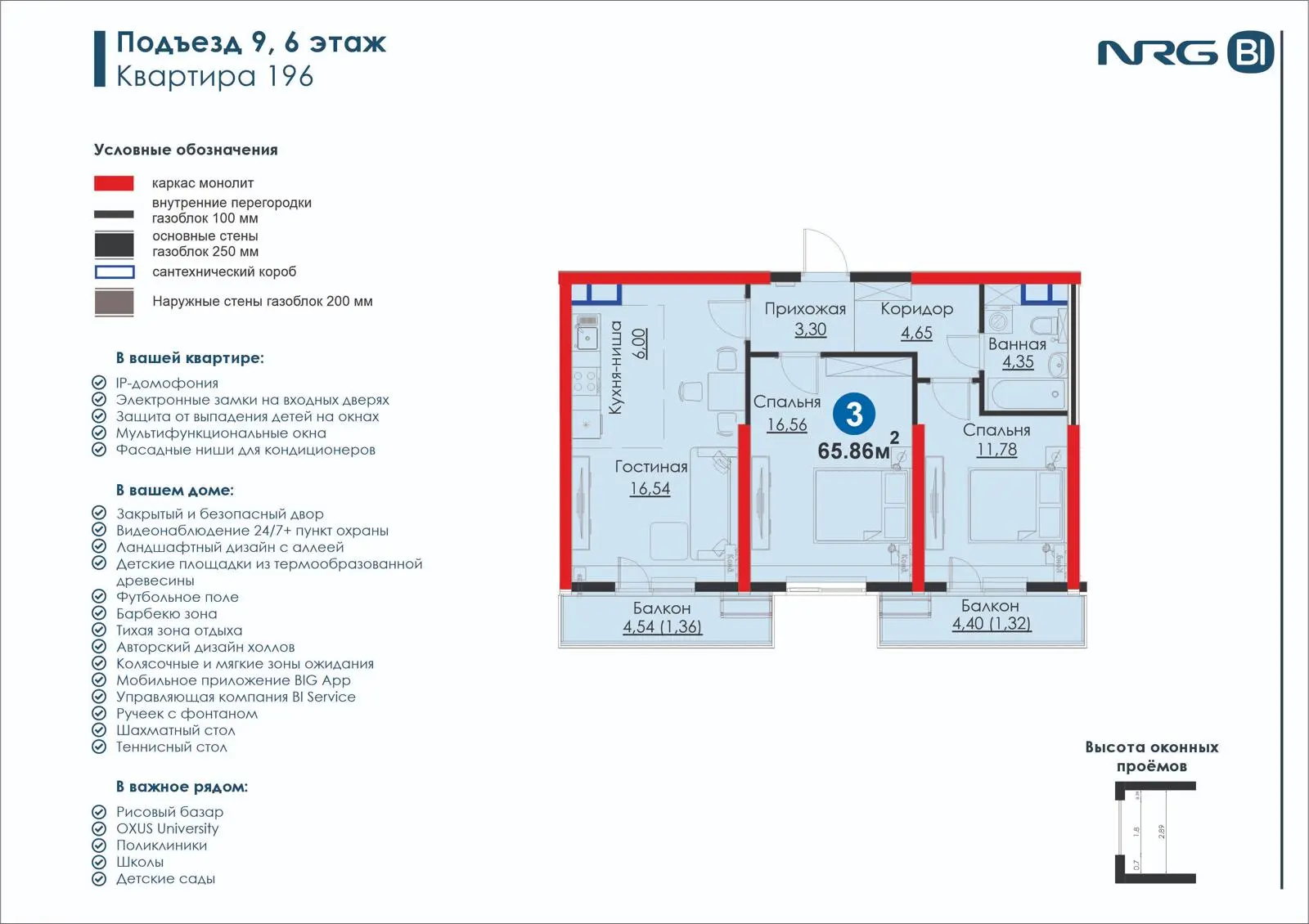 3-комнатная квартира, 65.9 м² — планировка