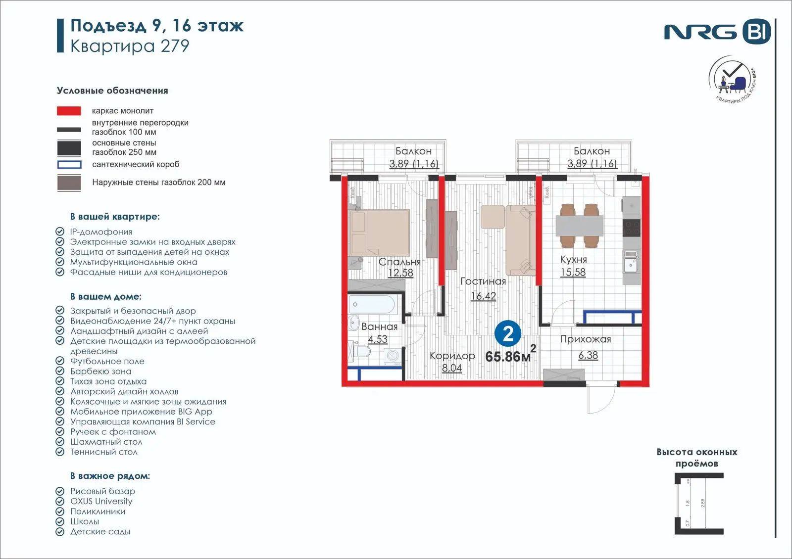 2-комнатная квартира, 65.9 м² — планировка