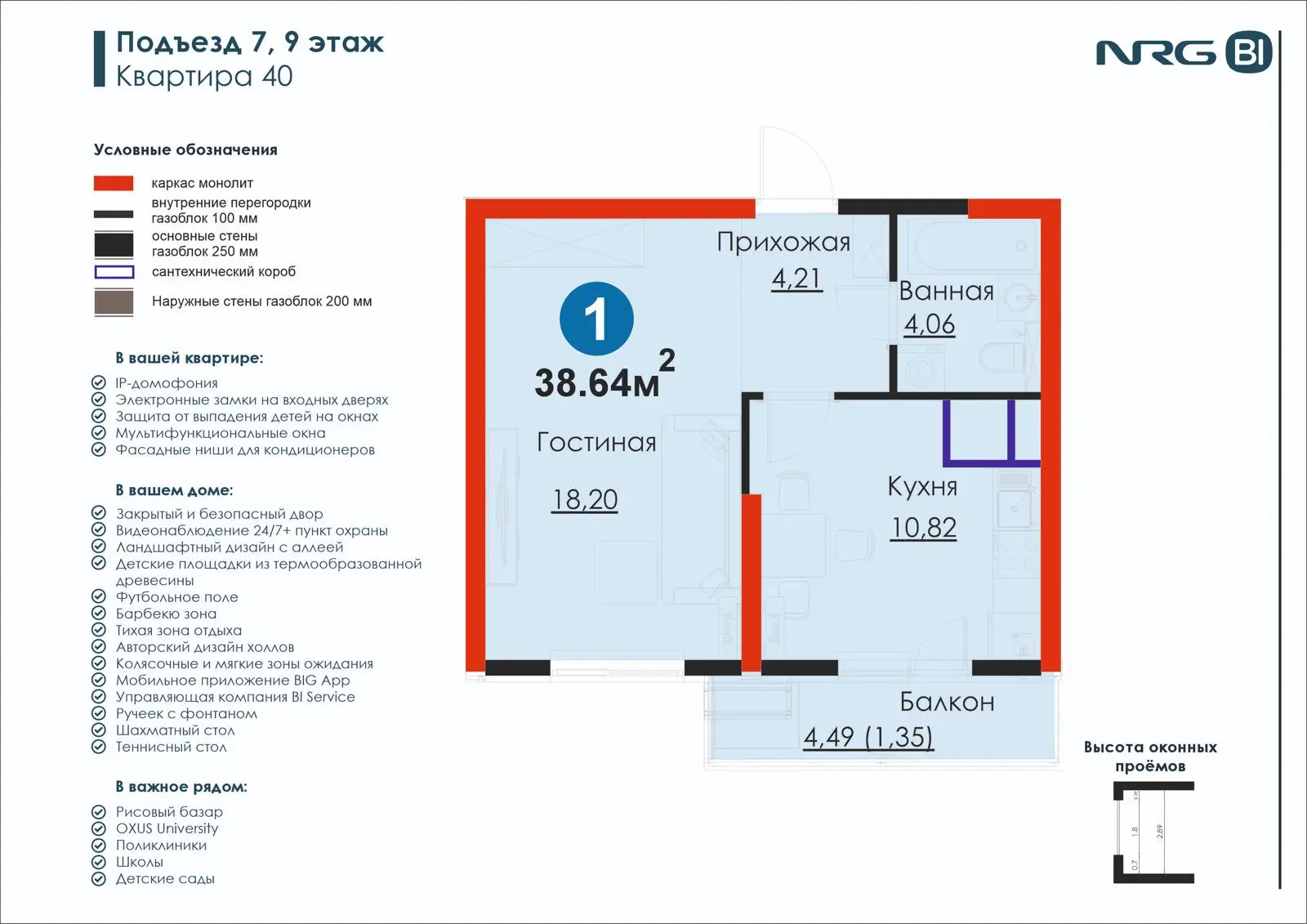 1-комнатная квартира, 38.6 м² — планировка