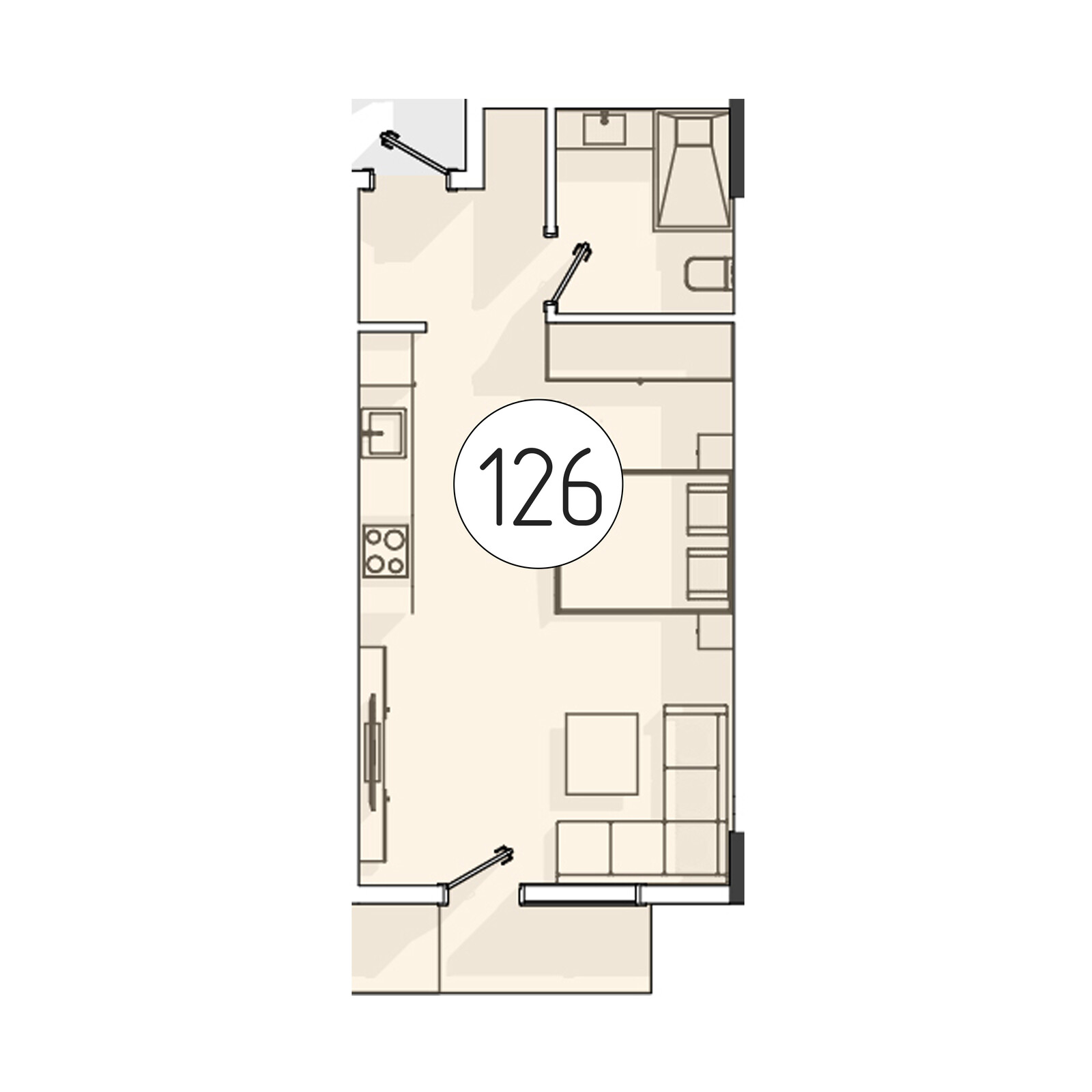 1-комнатная квартира, 37 м² — планировка