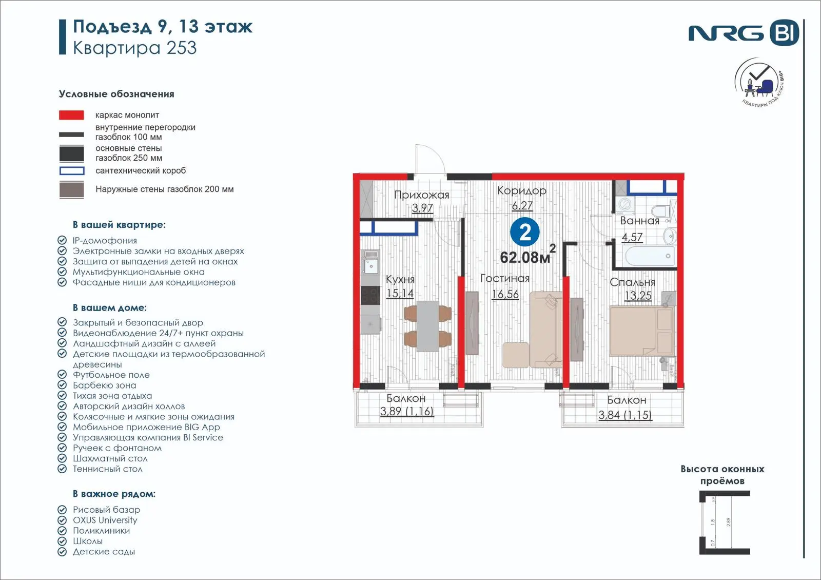 2-комнатная квартира, 62.1 м² — планировка