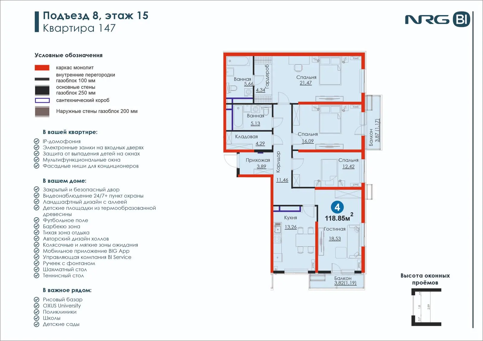 4-комнатная квартира, 118.9 м² — планировка