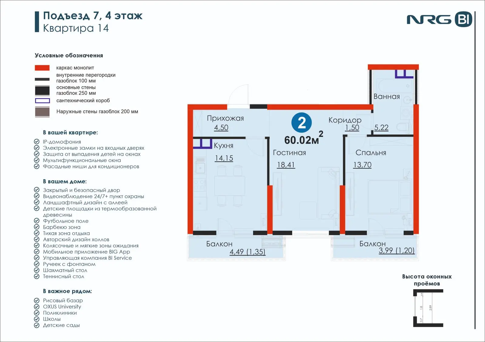 2-комнатная квартира, 60 м² — планировка