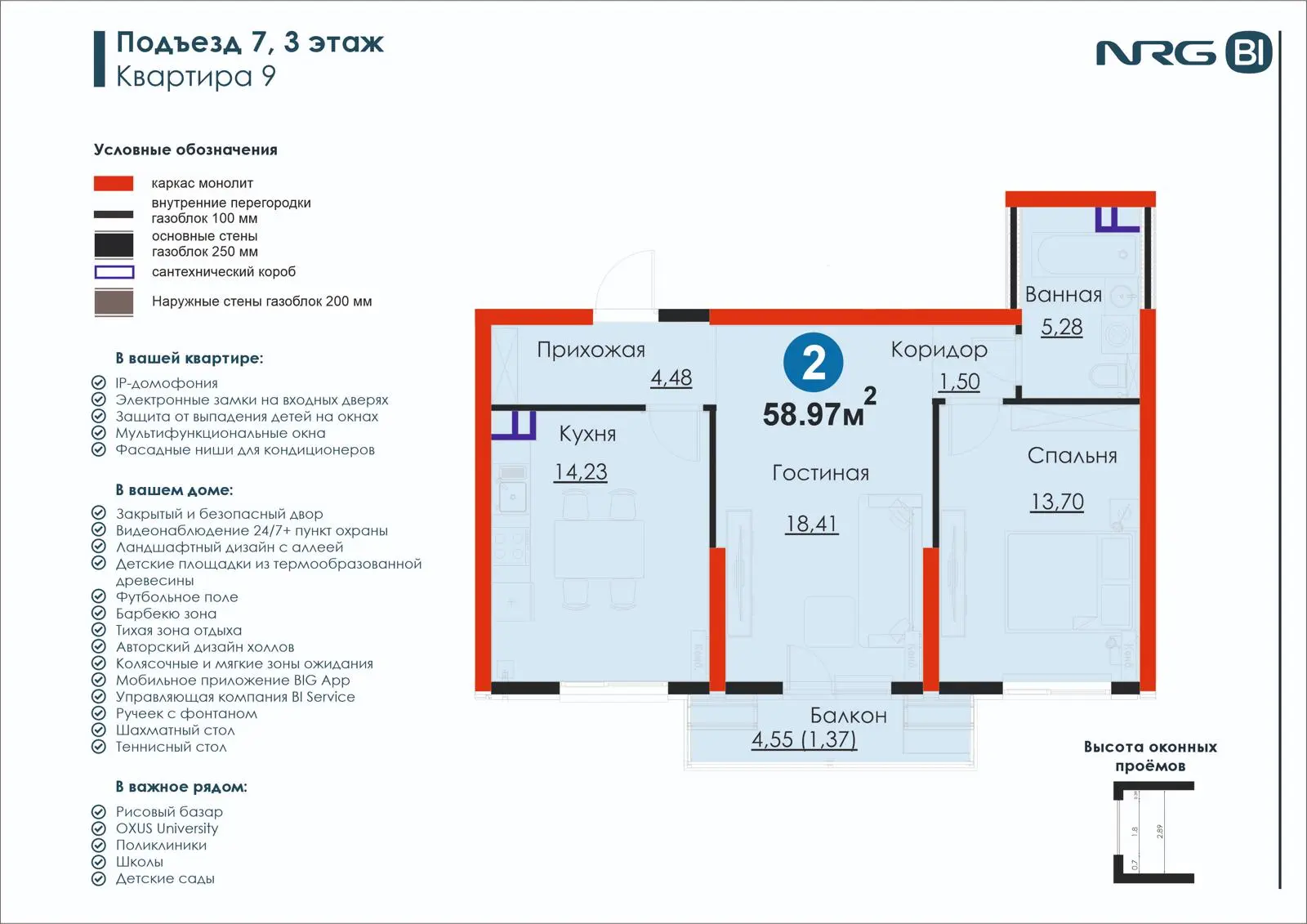 2-комнатная квартира, 59 м² — планировка