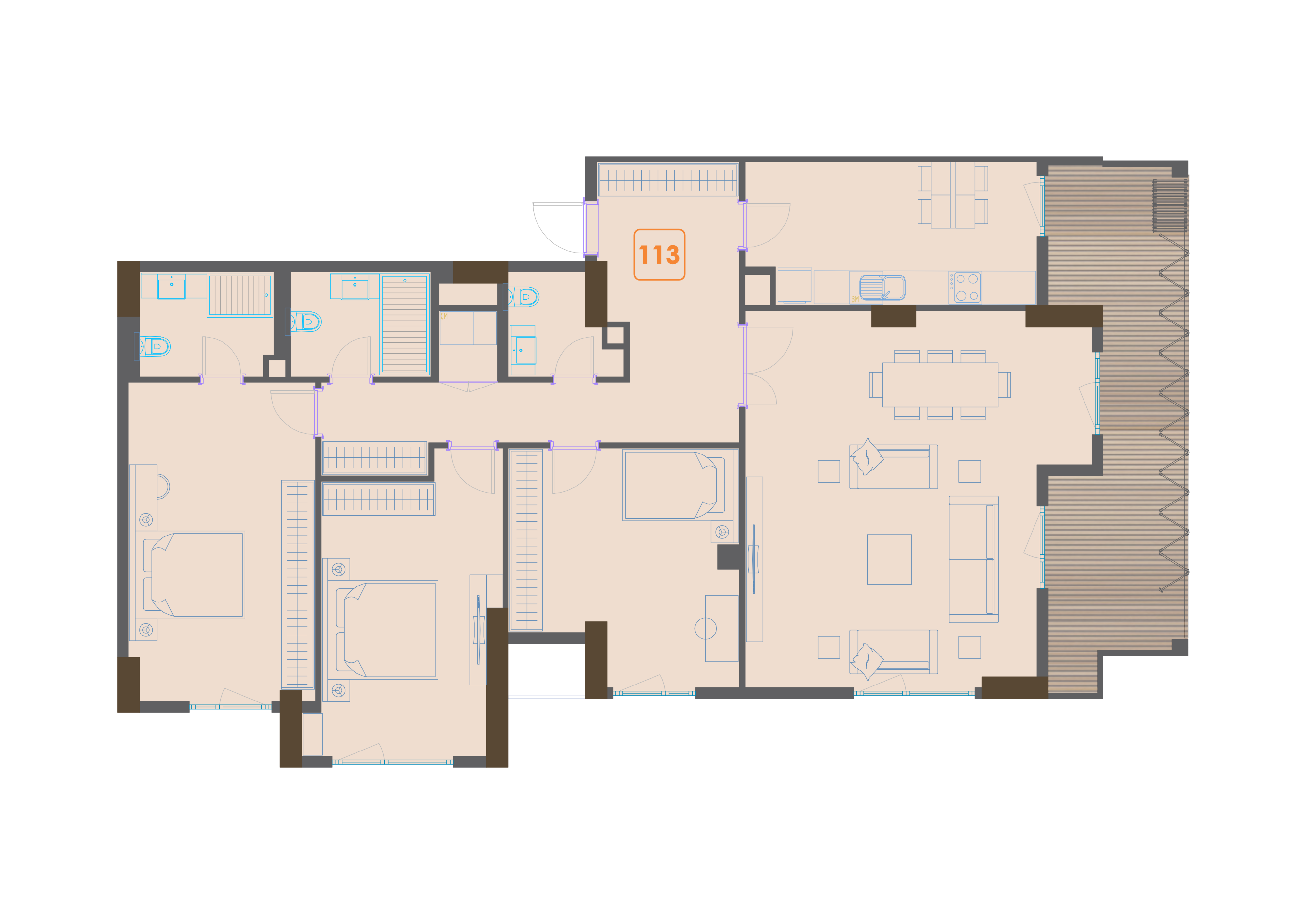 4 xonali kvartira, 161.1 m² — rejasi