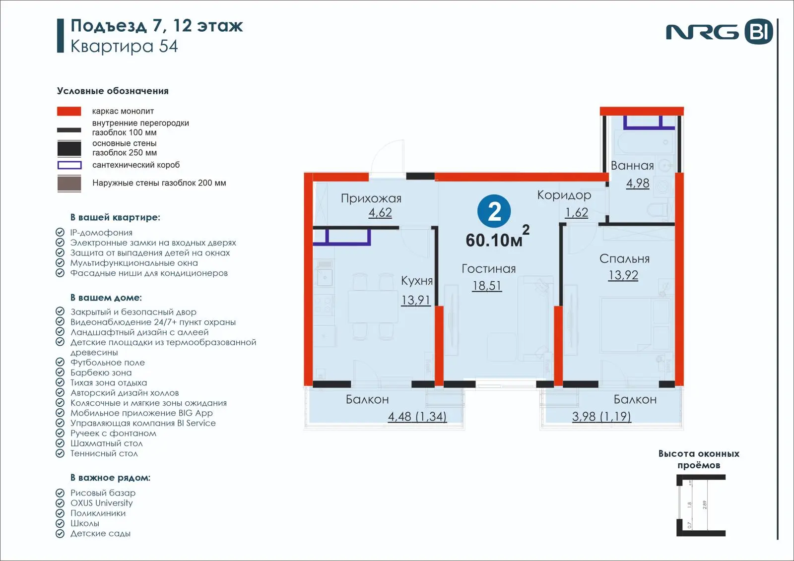 2-комнатная квартира, 60.1 м² — планировка