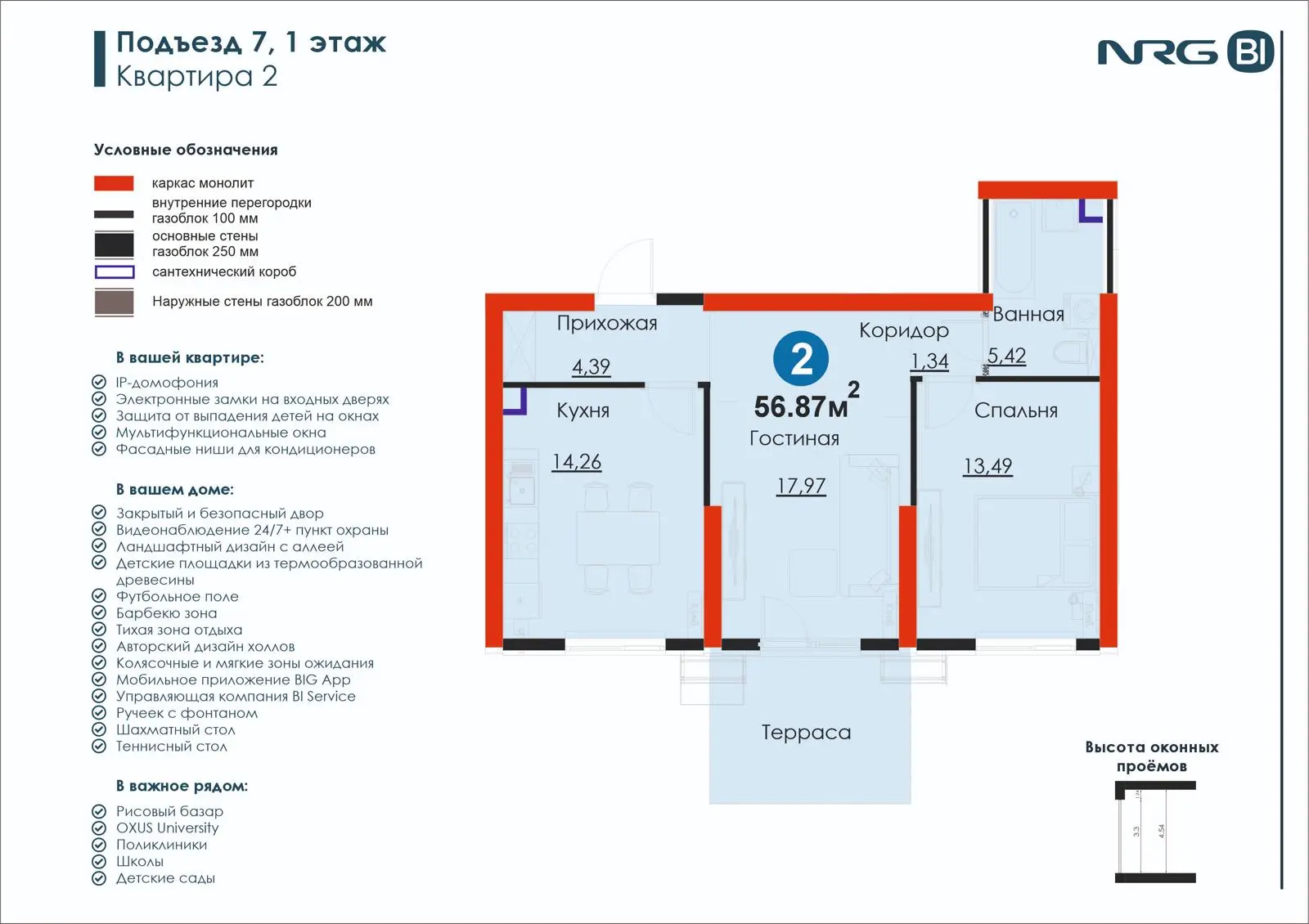2-комнатная квартира, 56.9 м² — планировка