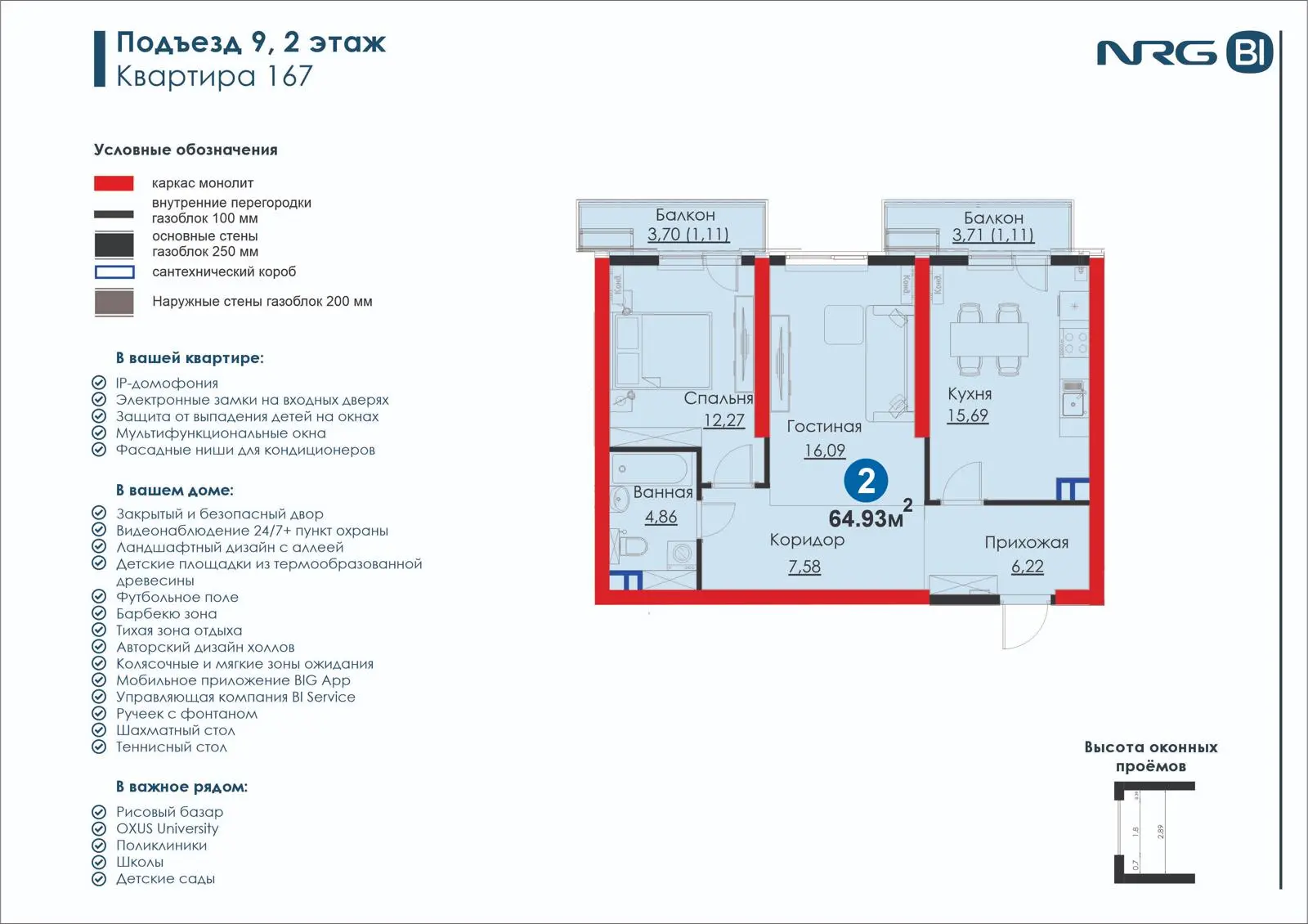 2-комнатная квартира, 64.9 м² — планировка