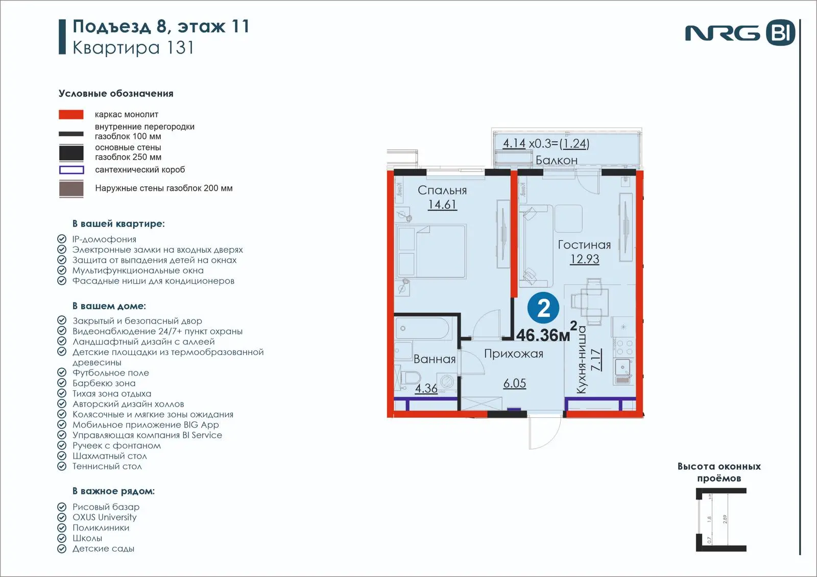 2-комнатная квартира, 46.4 м² — планировка