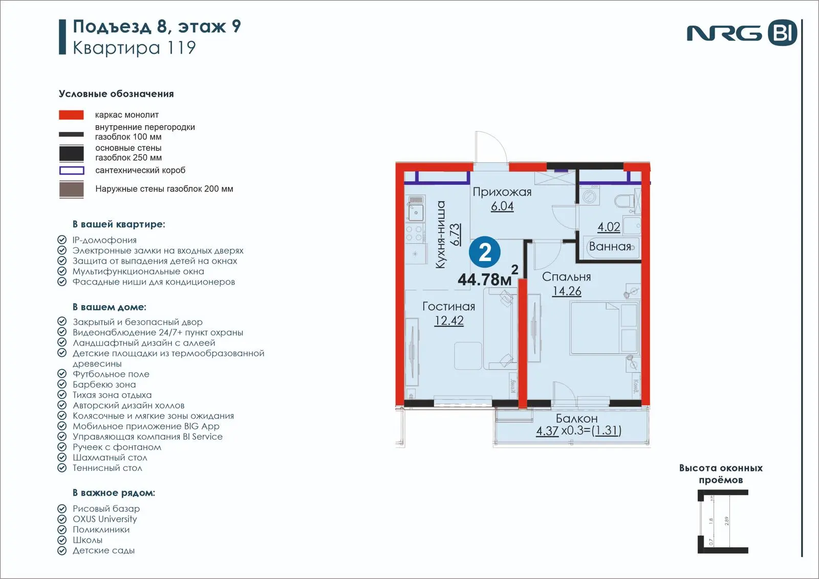 2-комнатная квартира, 44.8 м² — планировка