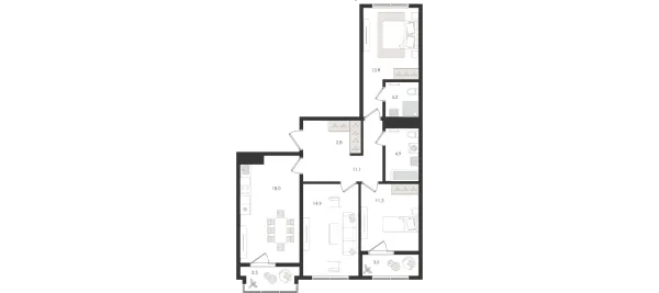 3-xonali 86.73 m²