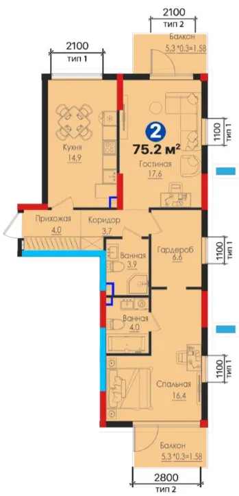 2 xonali 75.22 m²